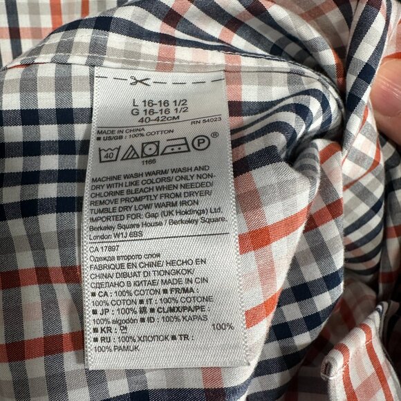 Banana Republic Shirt Mens Large Grant Fit Non Iron Orange Blue Cotton Plaid - Picture 7 of 9